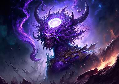Cosmic Demon with Purple Energy