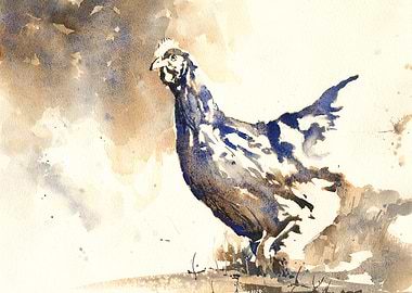 Watercolor Painting of a Chicken