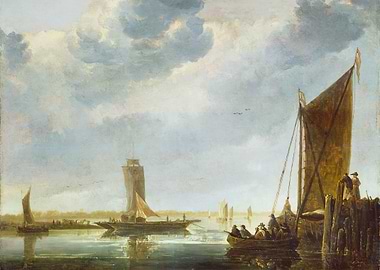 Boats on a River Under a Cloudy Sky