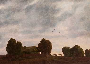 Rural Landscape with House and Birds