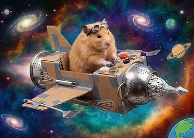 Hamster Pilot in Cardboard Spaceship