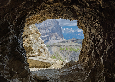 View from a mountain cave - Passo Falzarego