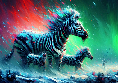 Vibrant Zebras in Abstract Splatter Art