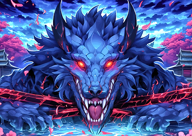 Blue Wolf Spirit with Red Eyes