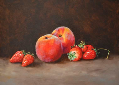 Still Life of Peaches and Strawberries
