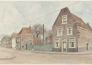 Watercolor painting of a Dutch street scene