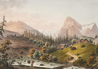 Alpine Village with Mountains and River