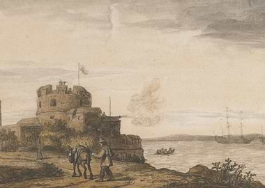 Fortress overlooking the sea with a ship