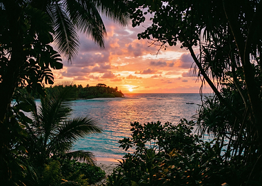 Tropical Sunset Over the Ocean