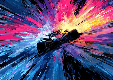 Futuristic Race Car Speeding Through Abstract Colors
