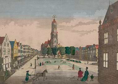 Historic European City Square with Church