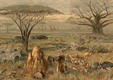African Savannah Wildlife Scene