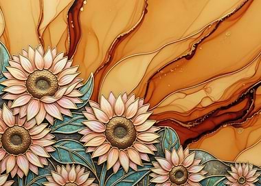 Abstract Floral Art with Sunflowers