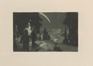 People watching a comet in the night sky