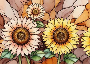 Sunflowers in Stained Glass Style