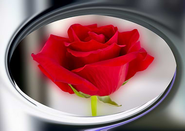 Bright red rose in medalion