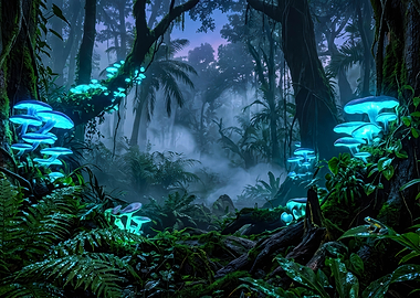 Bioluminescent Forest at Dusk