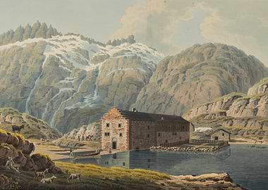 Alpine Building by a Lake