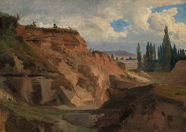 Rocky Landscape with Trees and Clouds