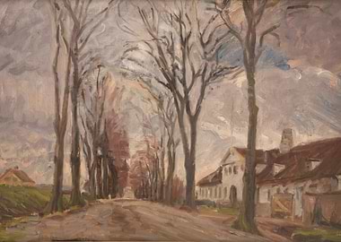 A Tree-Lined Road with Buildings