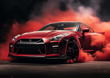 Red Nissan in Smoke