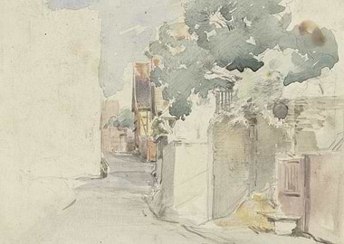 Watercolor painting of a village street