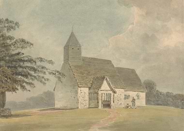 Watercolor painting of a church