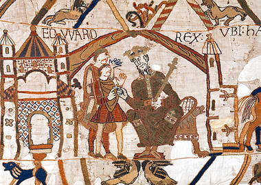 Edward the Confessor talks to Harold Godwinson Bayeux Tapestry Scene 1