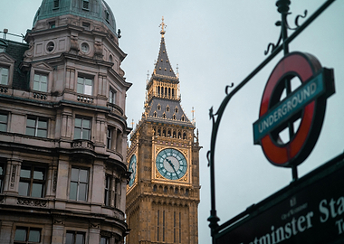 Big Ben and London Underground Sign