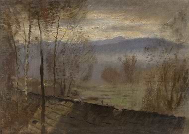 Misty Landscape with Stone Wall