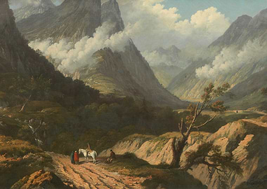 Mountain Valley with Travelers