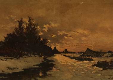 Winter Sunset Over Snowy Landscape