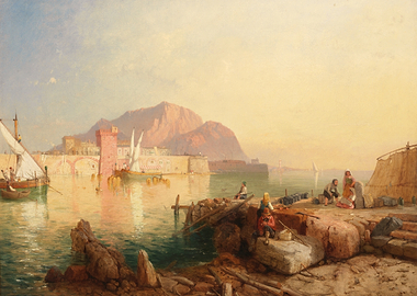 Coastal Town Harbor Scene