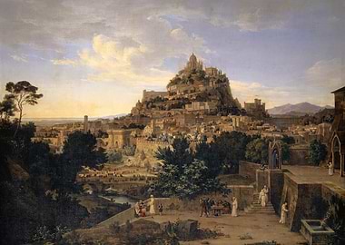 Panoramic view of a historic hilltop city