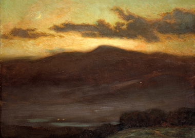 Twilight Mountain Landscape with Moon