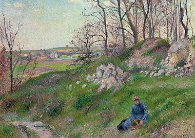 Woman Gathering in a Spring Landscape