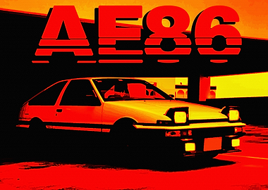 AE86 Car with Red and Yellow Hues
