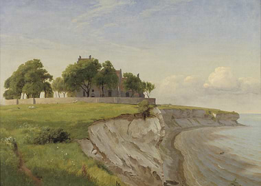 Coastal Cliffside with Building and Sea