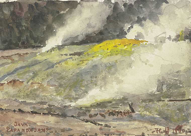 Watercolor of Papandajan Volcano, Java