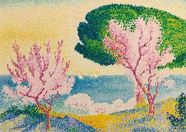 Pointillist Landscape with Flowering Trees