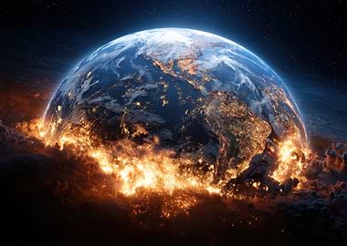 Earth on Fire in Space