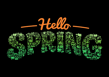 Hello Spring Nature Doodle Lettering
