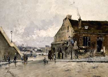 Parisian Street Scene with Commerce de Vin