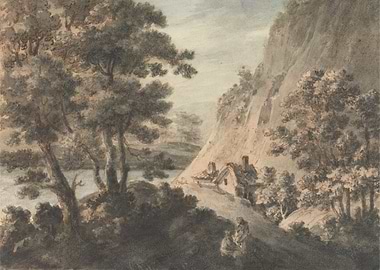 Rustic Mountain Landscape with Cottage