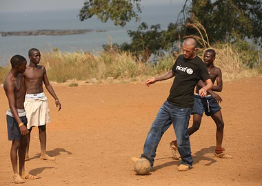 UNICEF ambassador plays soccer with local children