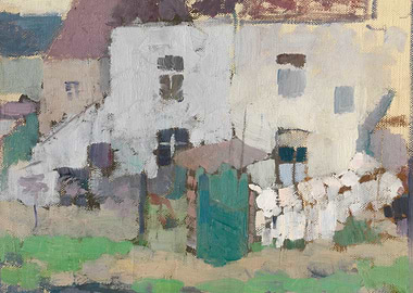 Impressionist painting of a rural courtyard