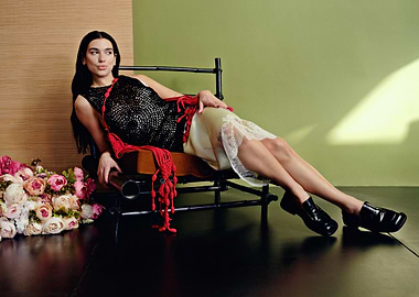 Woman in black top and slip dress posing