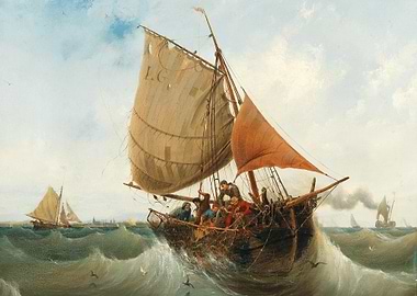 Fishing boats in rough seas