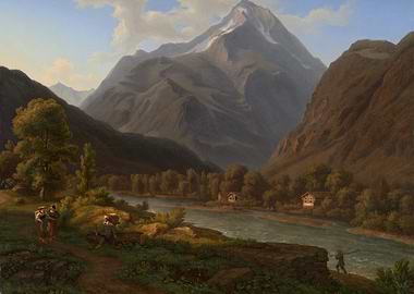Alpine Valley with River and Mountains
