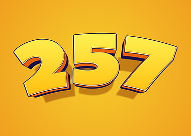 Vibrant 3D Number 257 - Bold Yellow Pop Art Typography